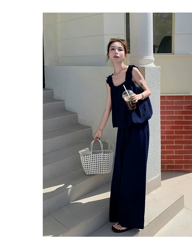 sleeveless cami wide pants setup 1color 【NINE7133】