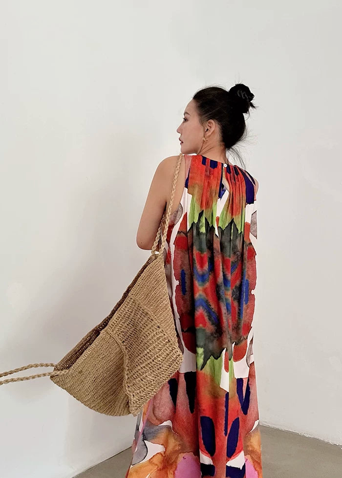 oil painting print sleeveless long dress 1color 【NINE7041】