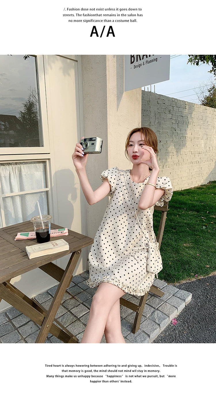 dot puff sleeve mini dress 1color 【NINE7137】