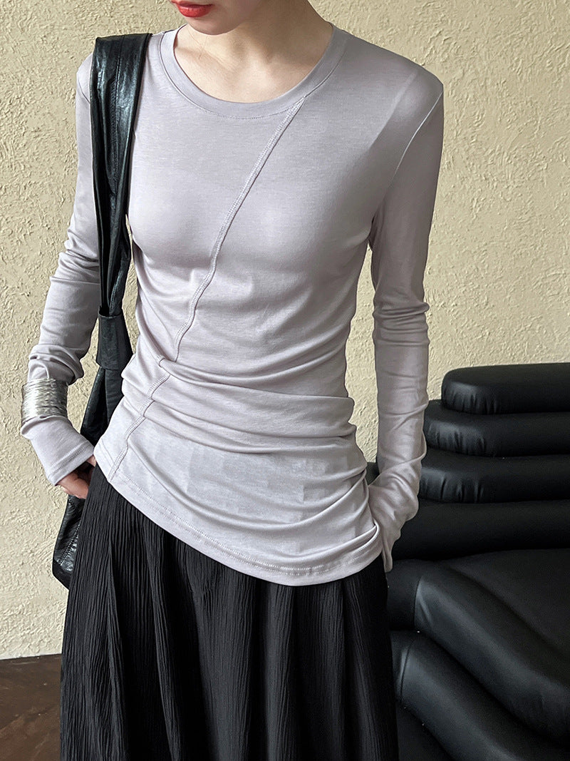 asymmetric seam long sleeve tee 4color 【NINE7245】