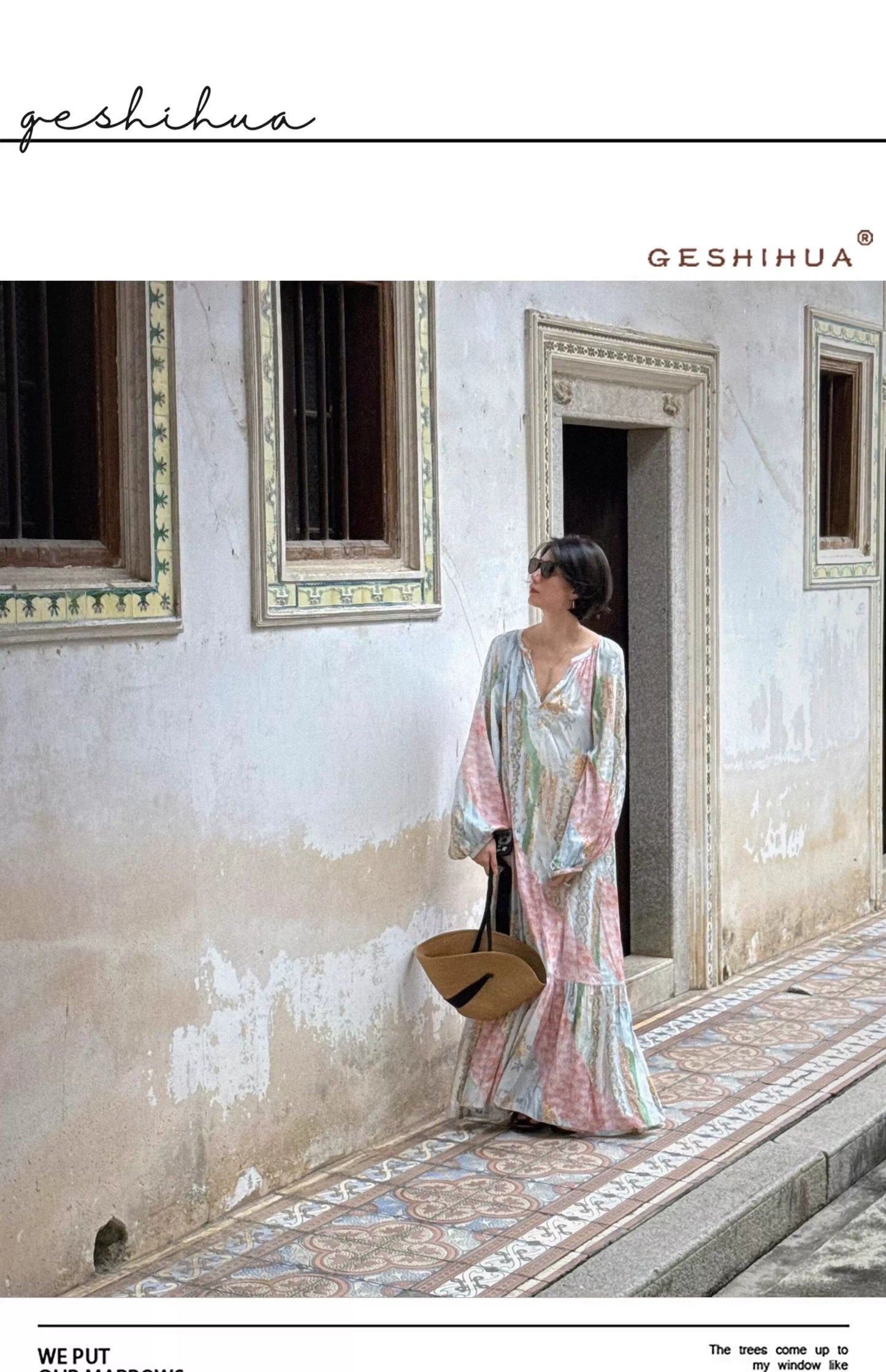 multi pattern V-neck long sleeve maxi dress 1color 【NINE7207】