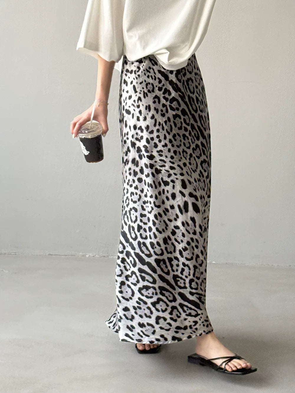 leopard pattern slit maxi skirt 1color 【NINE7019】