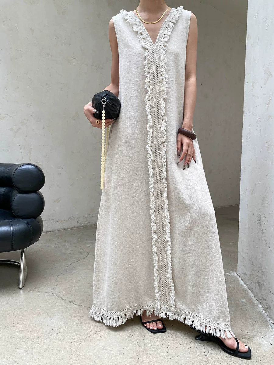 fringe sleeveless long dress 2color 【NINE7057】