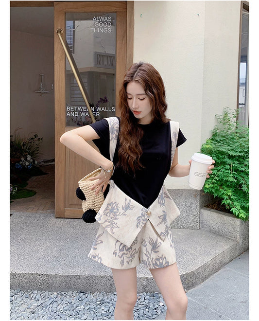 print asymmetric top shorts setup 1color 【NINE7117】