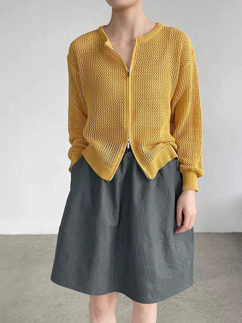 mesh zip knit cardigan 5color 【NINE7076】