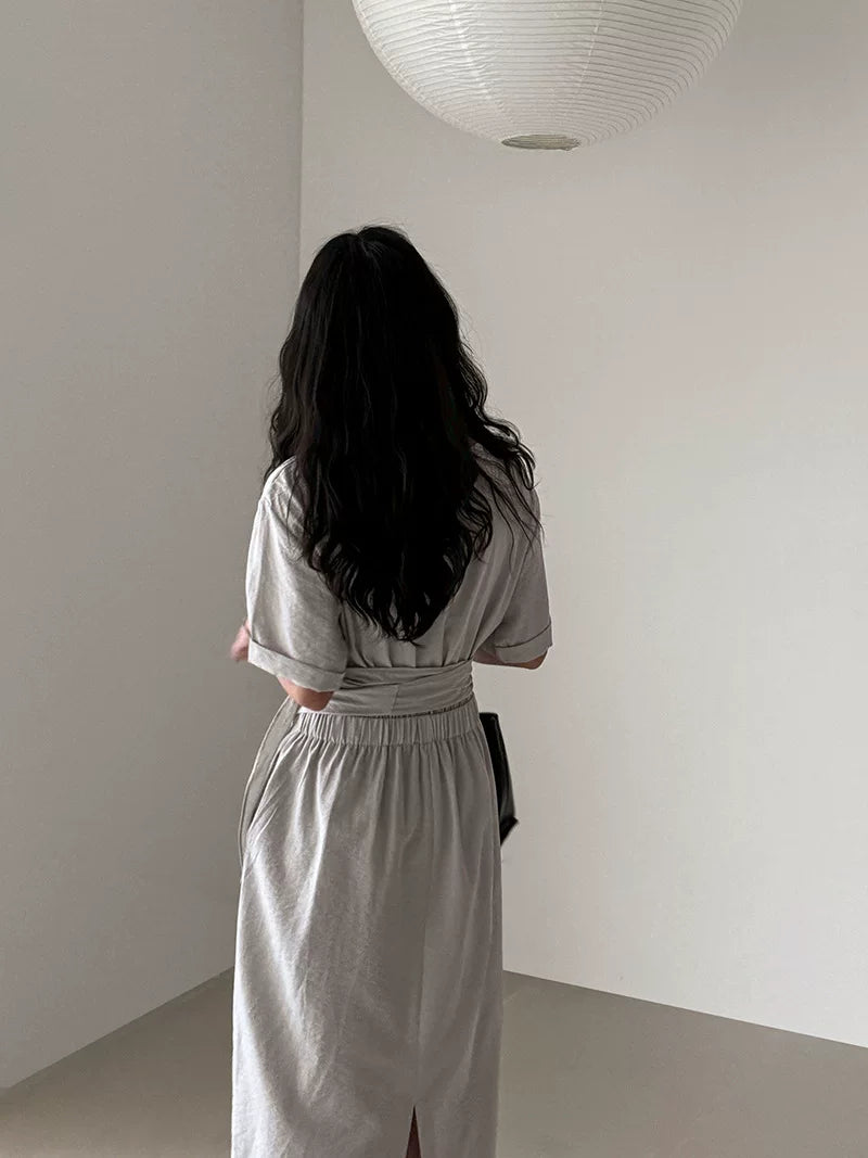 wrap waist short sleeve dress 2color 【NINE7063】