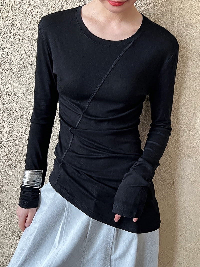 asymmetric seam long sleeve tee 4color 【NINE7245】