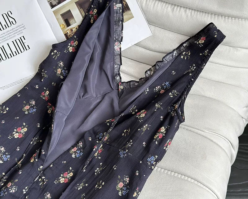 backless floral linen camisole dress 1color 【NINE7024】