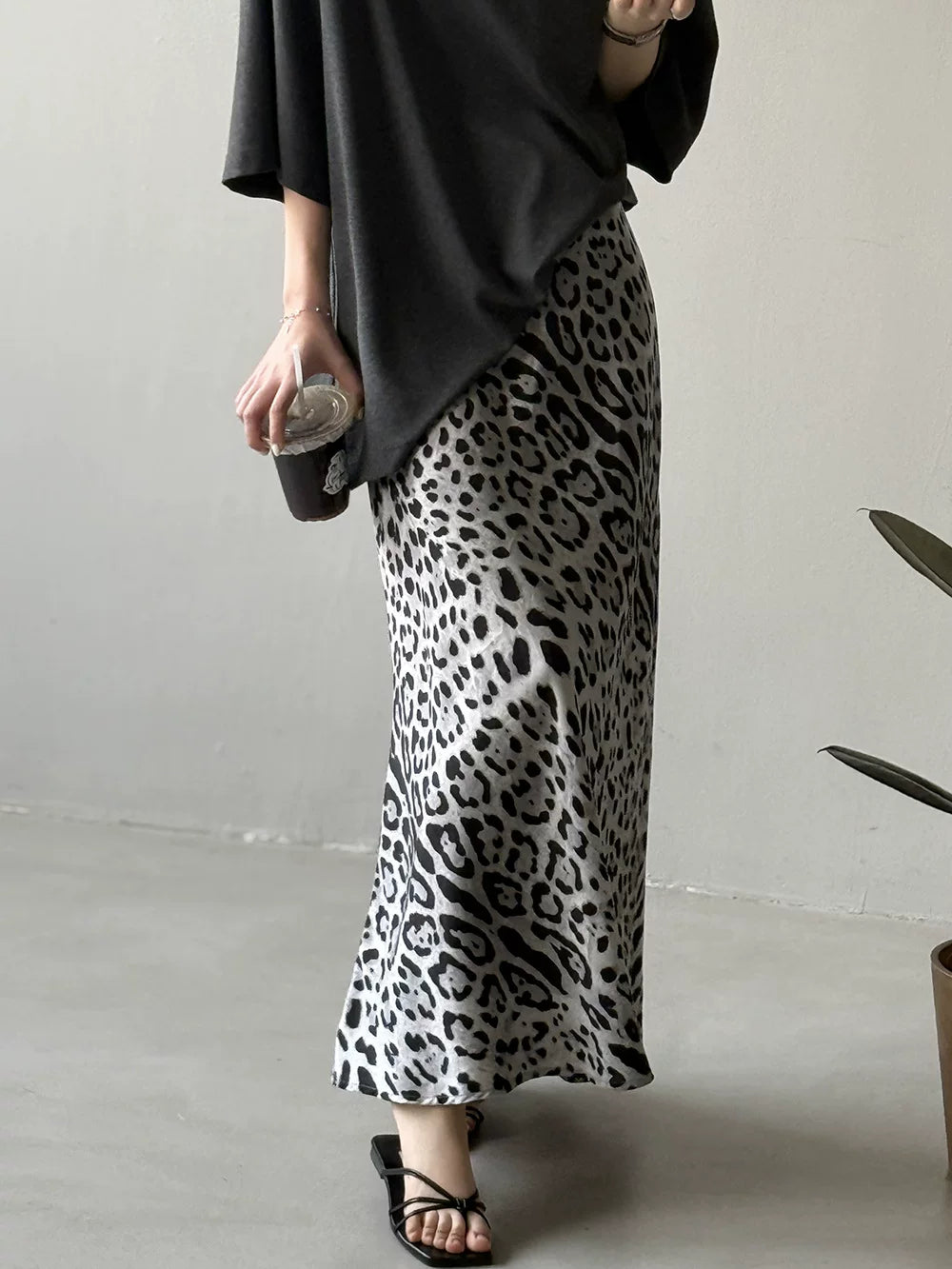leopard pattern slit maxi skirt 1color 【NINE7019】