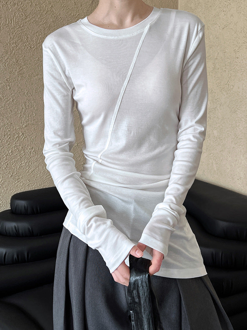 asymmetric seam long sleeve tee 4color 【NINE7245】