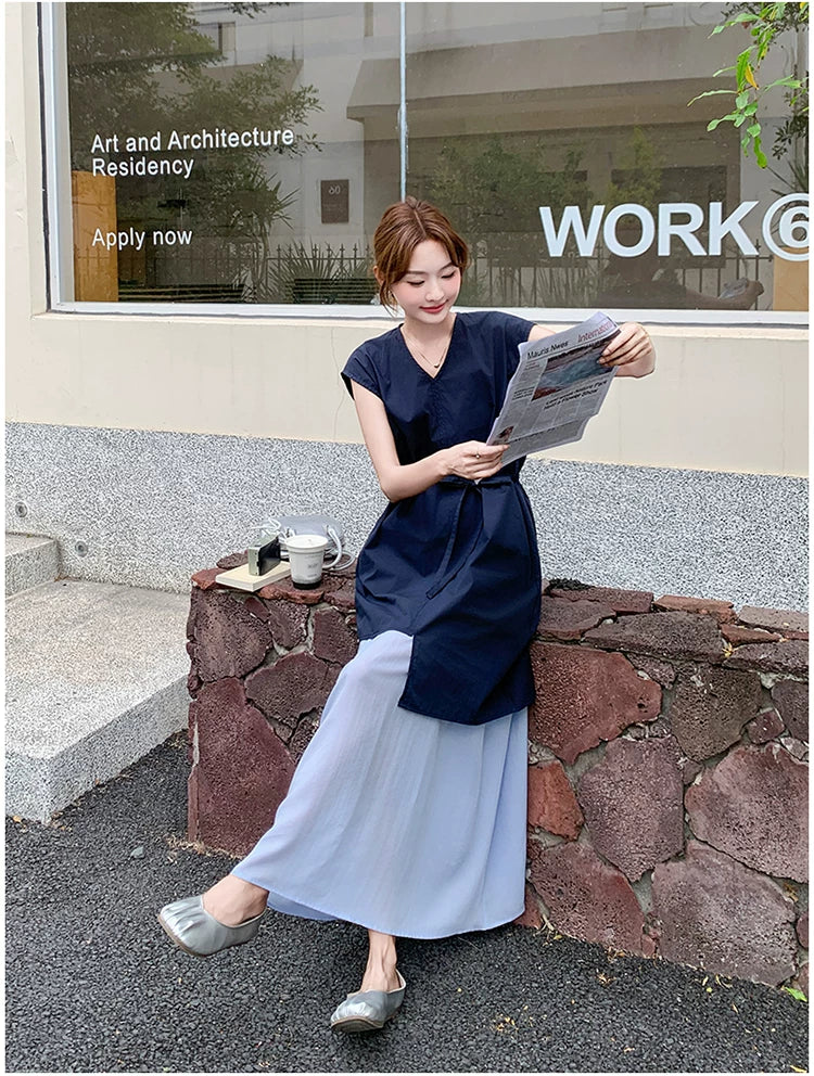 belt tunic chiffon skirt setup 1color 【NINE7134】