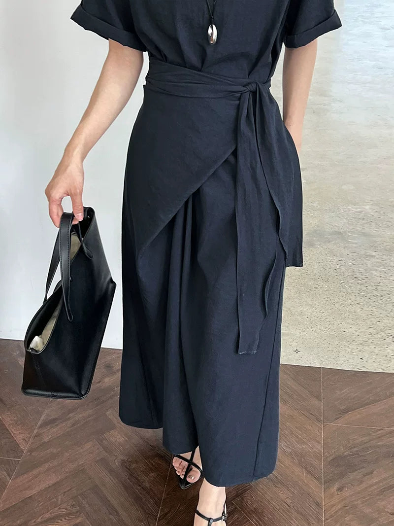 wrap waist short sleeve dress 2color 【NINE7063】