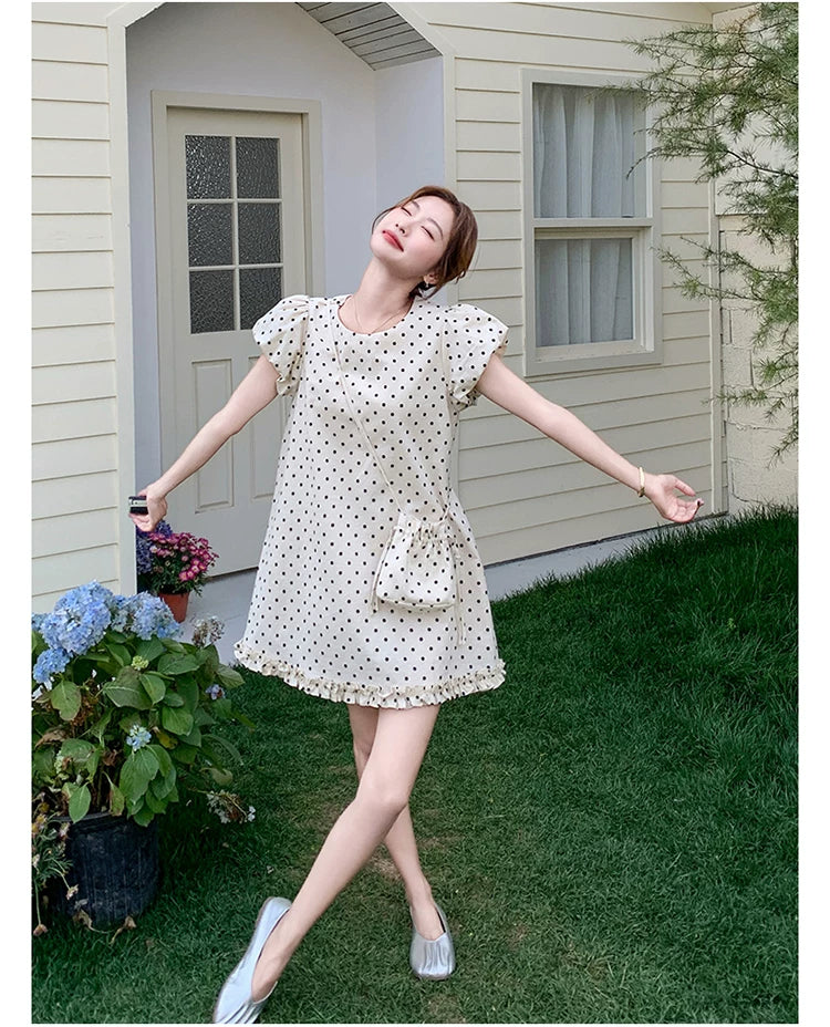 dot puff sleeve mini dress 1color 【NINE7137】