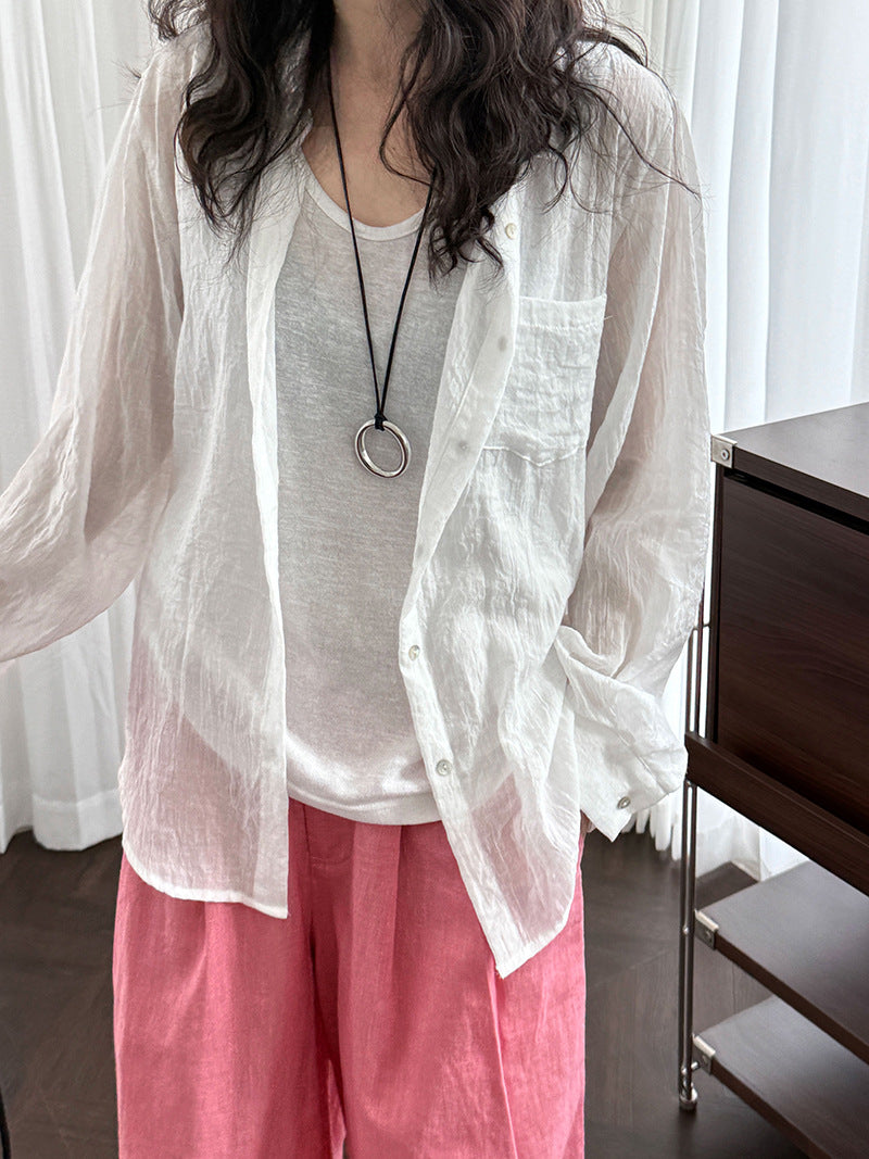 casual loose linen long shirt 2color 【NINE7233】