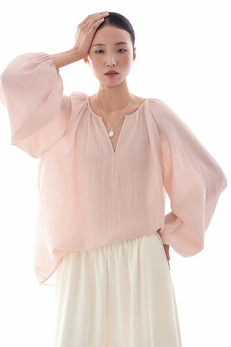 v-neck lantern sleeve loose blouse 14colors 【NINE7214】