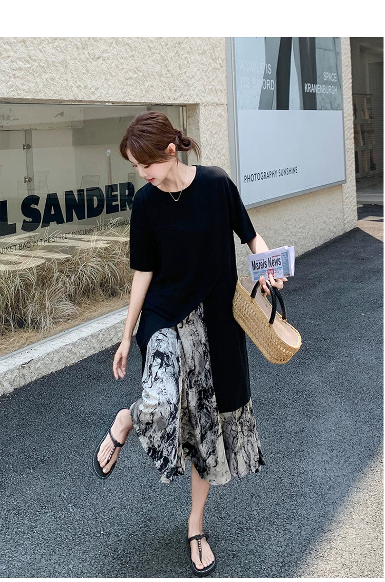tshirt marble layered dress 1color 【NINE7126】