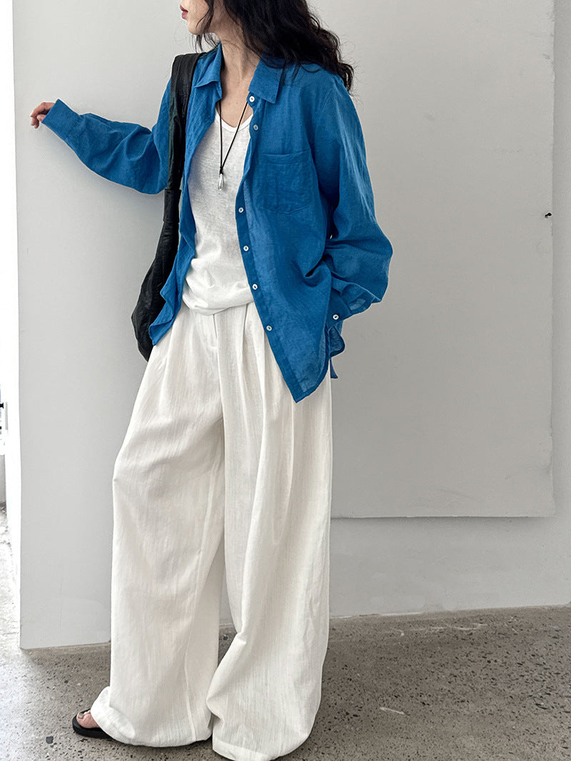 casual loose linen long shirt 2color 【NINE7233】