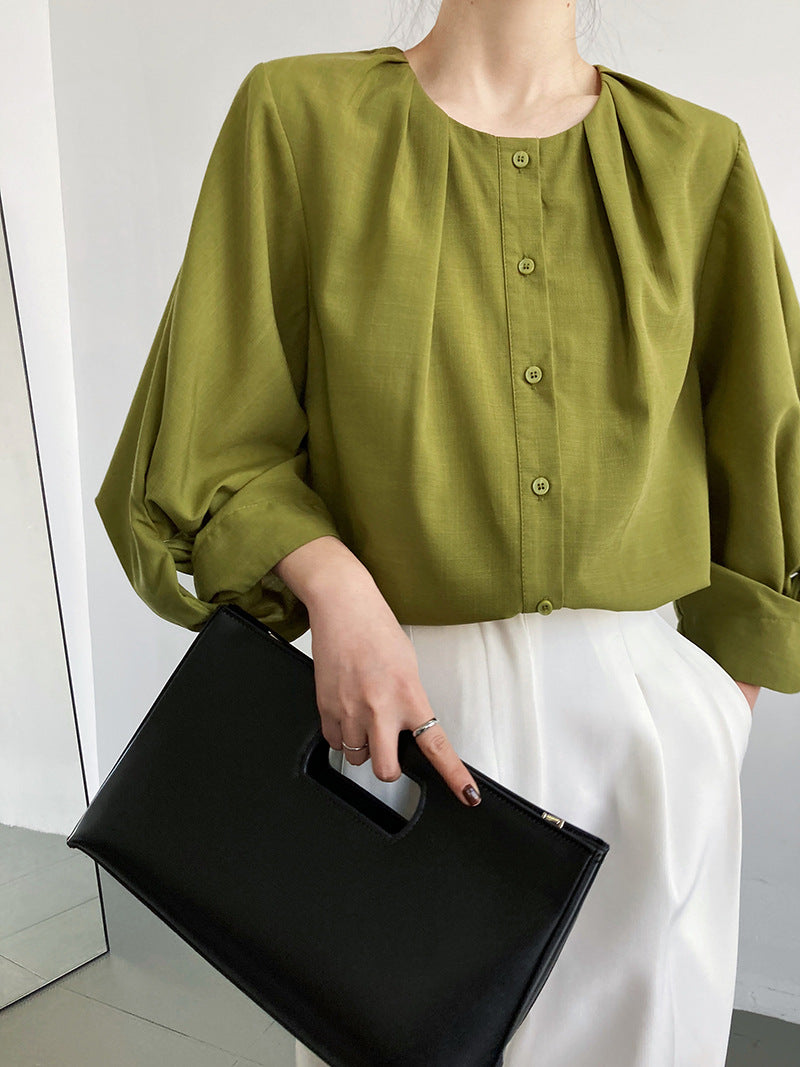 puff sleeve pleated blouse 3color 【NINE7241】