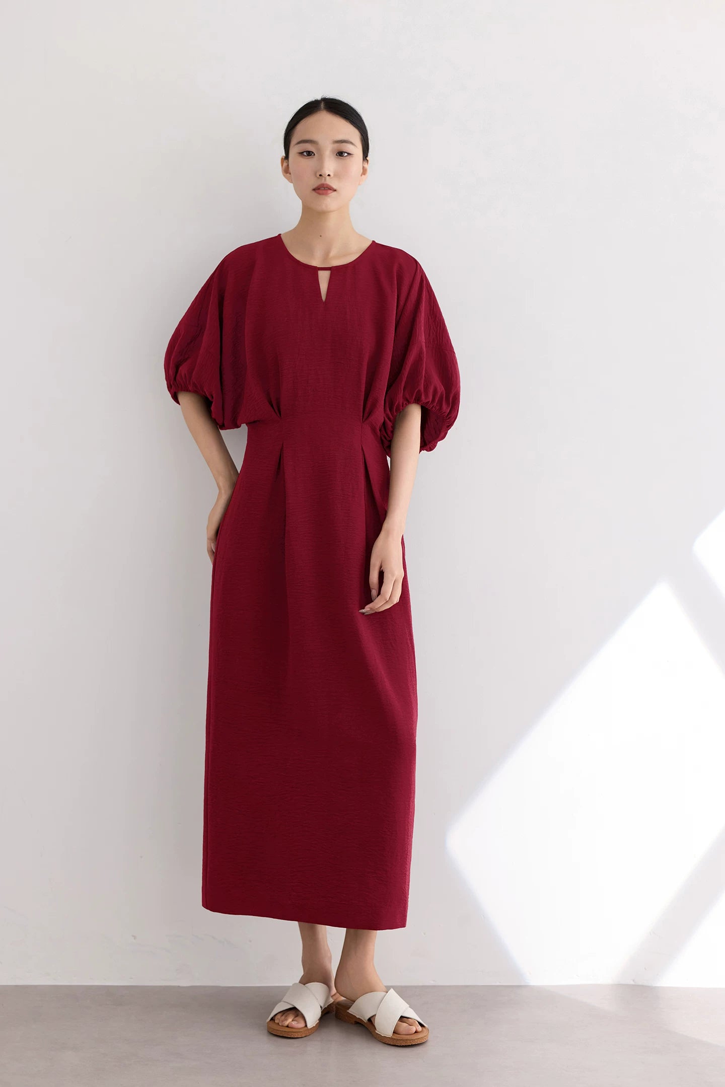 waist gathered  maxi dress 11color 【NINE7213】