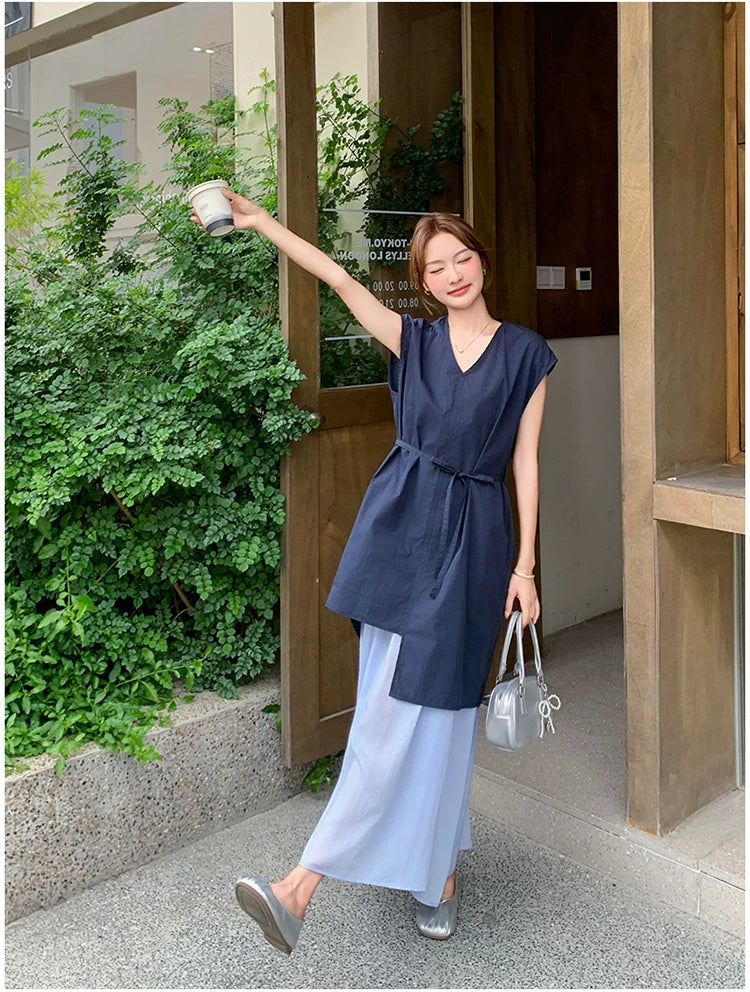 belt tunic chiffon skirt setup 1color 【NINE7134】