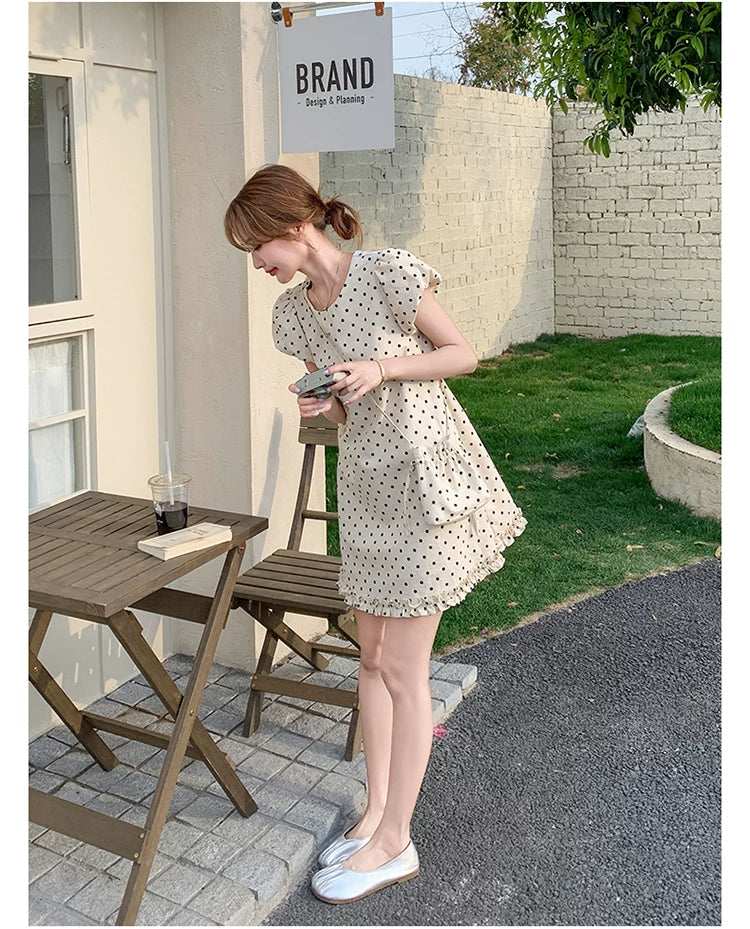 dot puff sleeve mini dress 1color 【NINE7137】