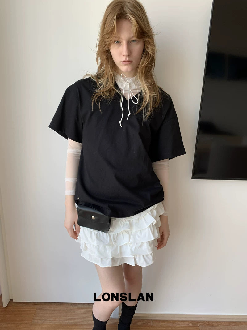 v neck loose cotton t shirt 3color 【NINE7018】