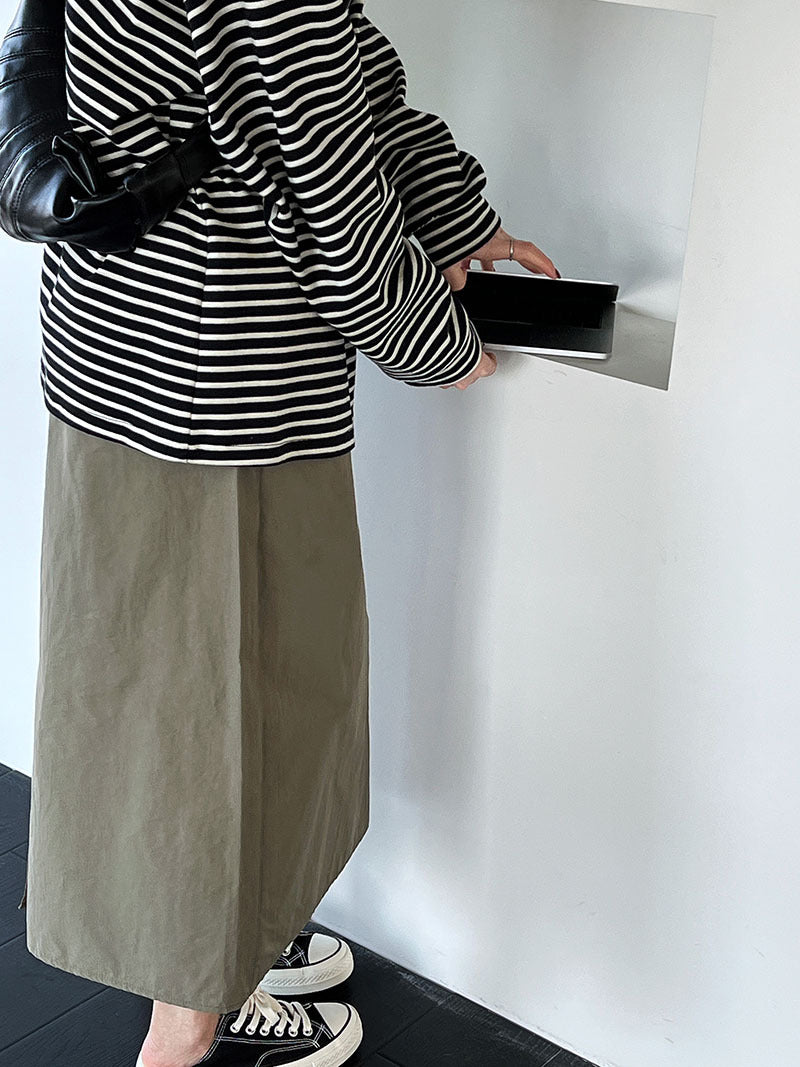 casual drawstring straight long skirt 2color 【NINE7256】