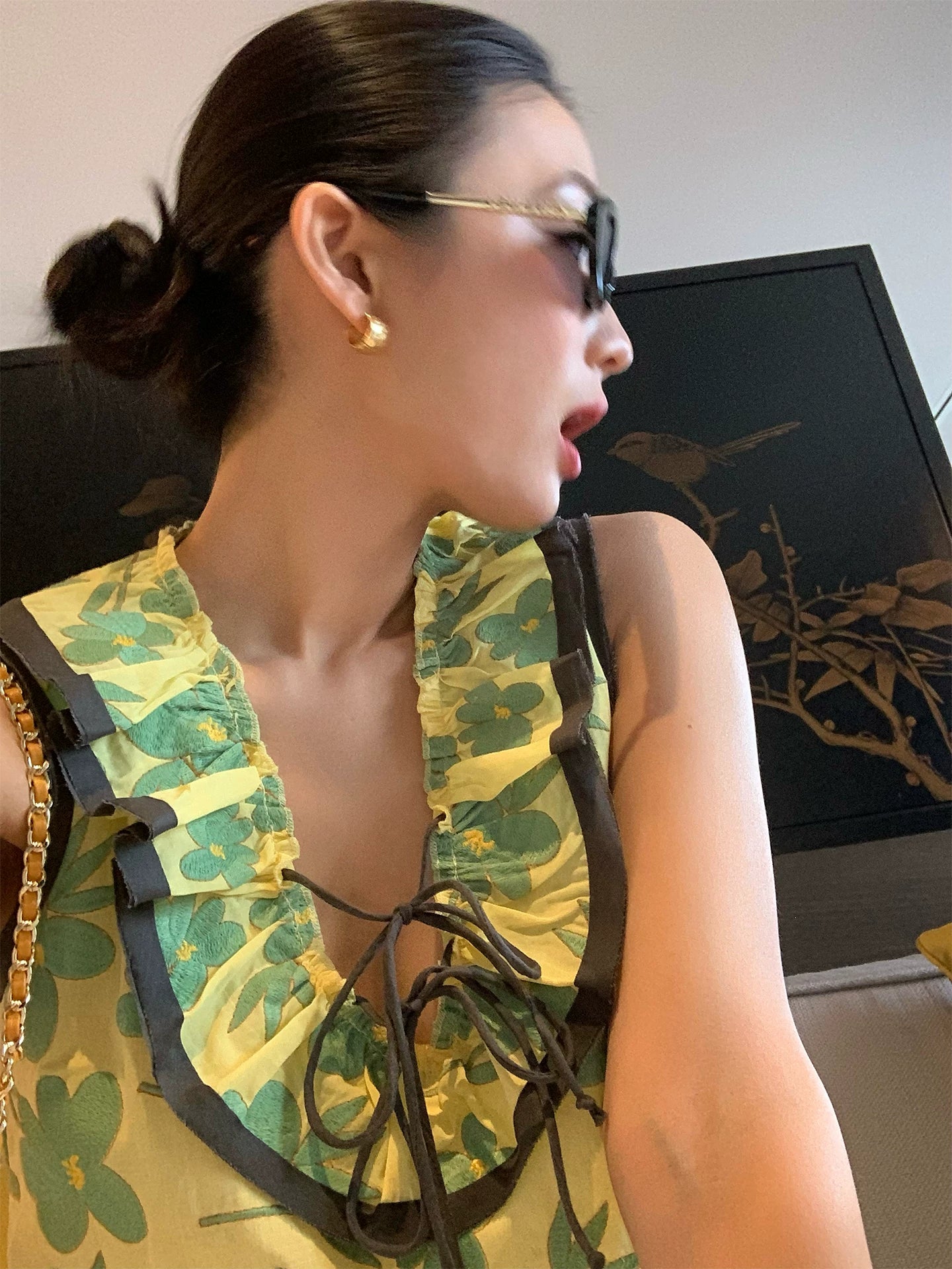 flower embroidery tie sleeveless blouse 1color 【NINE7204】