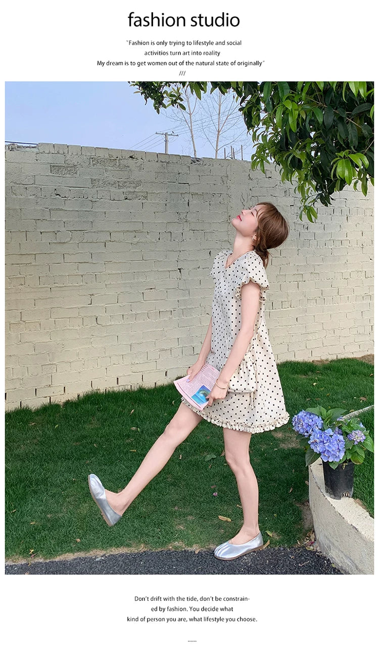 dot puff sleeve mini dress 1color 【NINE7137】