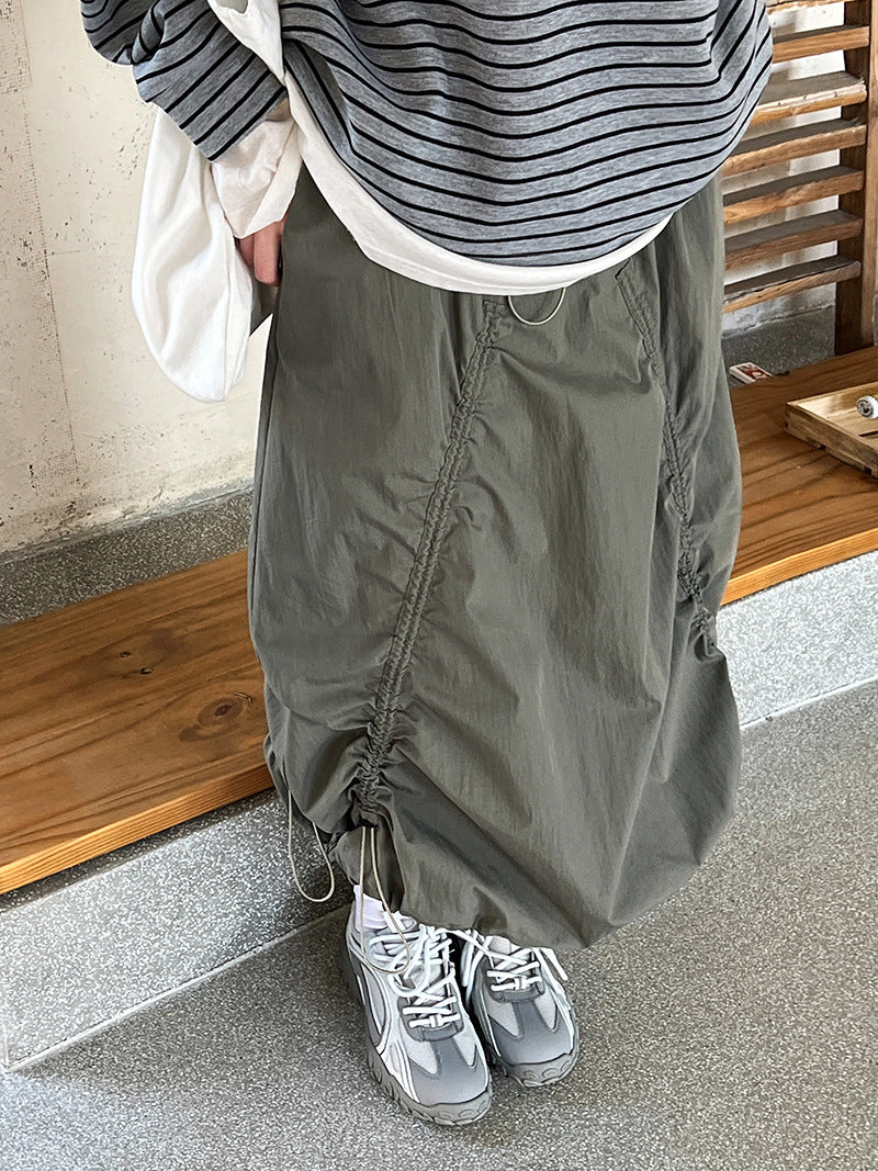 drawstring ruched maxi skirt 2color 【NINE7236】