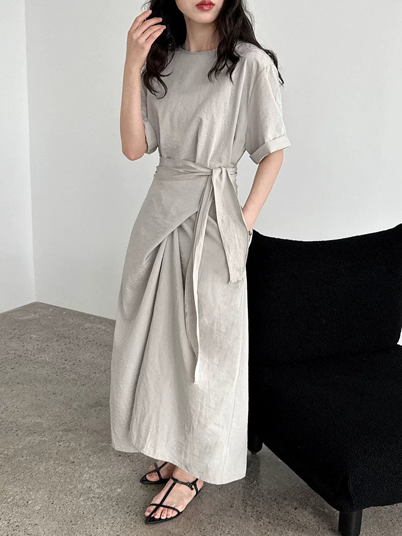 wrap waist short sleeve dress 2color 【NINE7063】