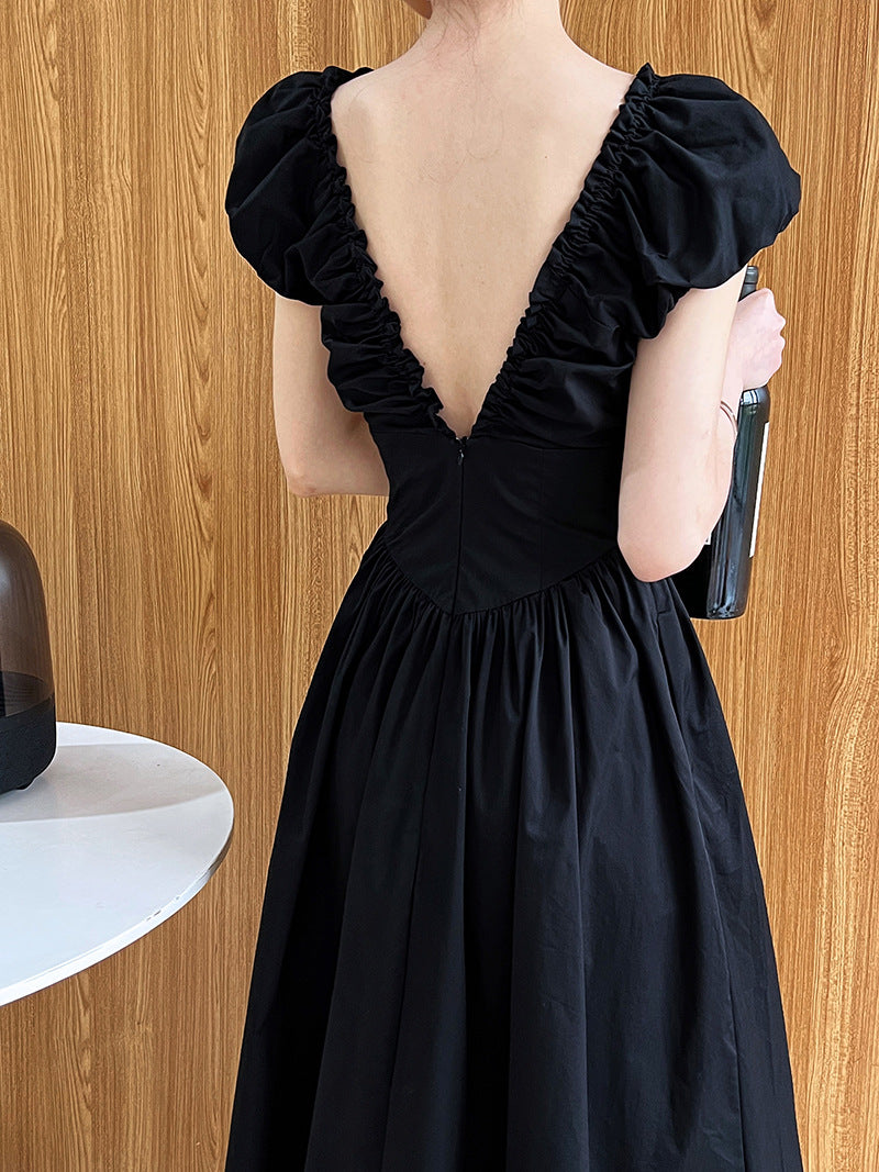 v neck gathered long dress 2color 【NINE7243】