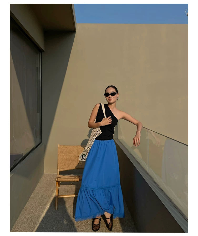 one shoulder rib sleeveless top 1color 【NINE7185】