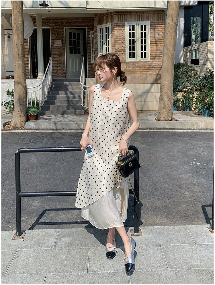 dot tiered layer sleeveless dress 1color 【NINE7138】