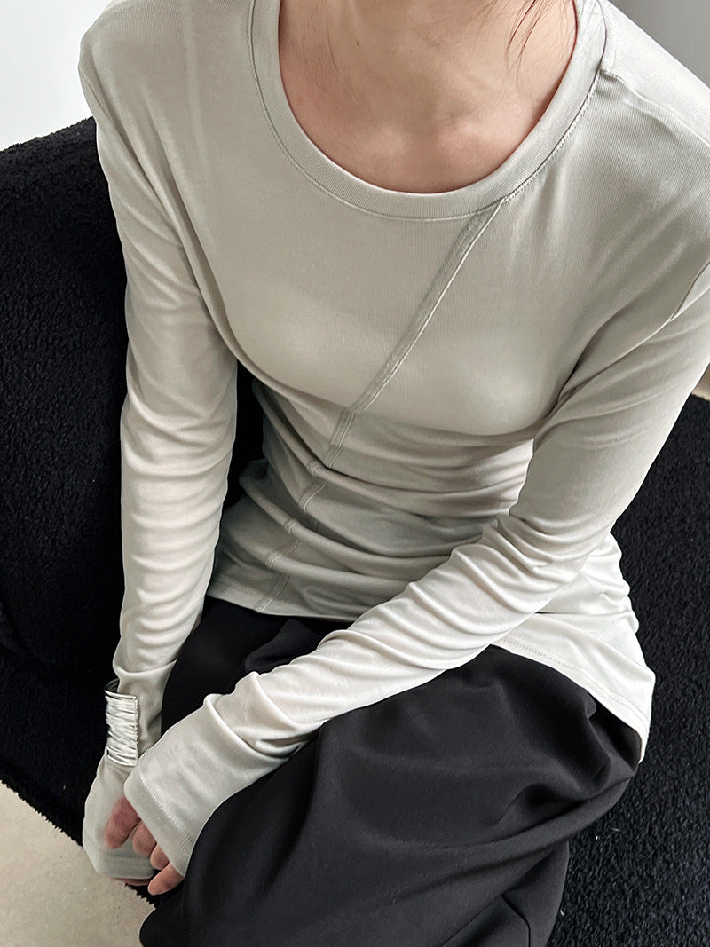 asymmetric seam long sleeve tee 4color 【NINE7245】
