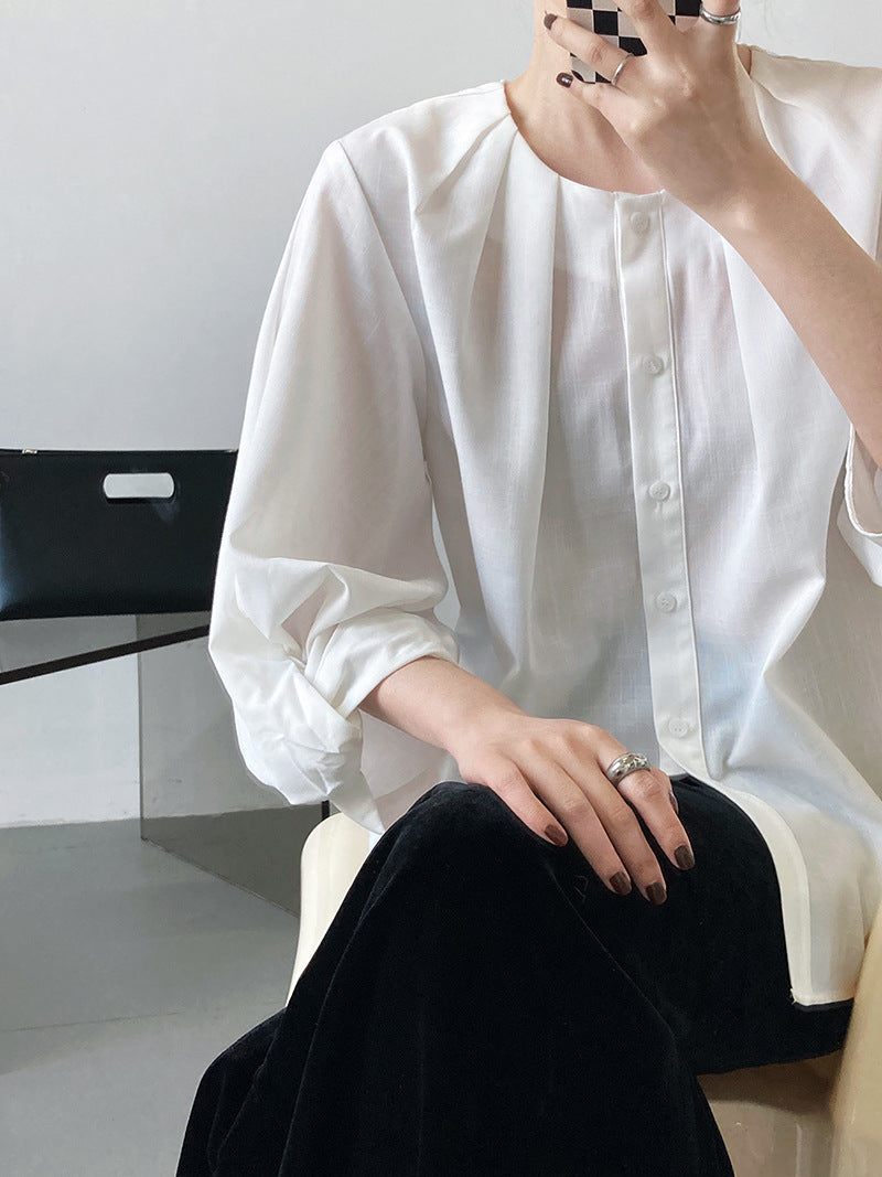 puff sleeve pleated blouse 3color 【NINE7241】