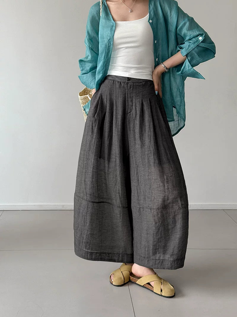 pleated balloon linen wide pants 3color 【NINE7060】