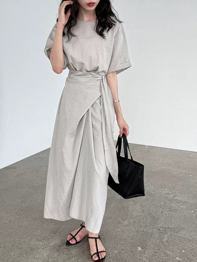 wrap waist short sleeve dress 2color 【NINE7063】