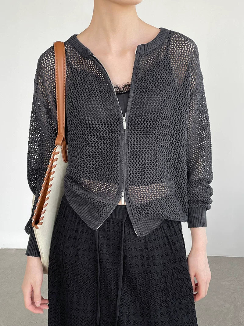 mesh zip knit cardigan 5color 【NINE7076】