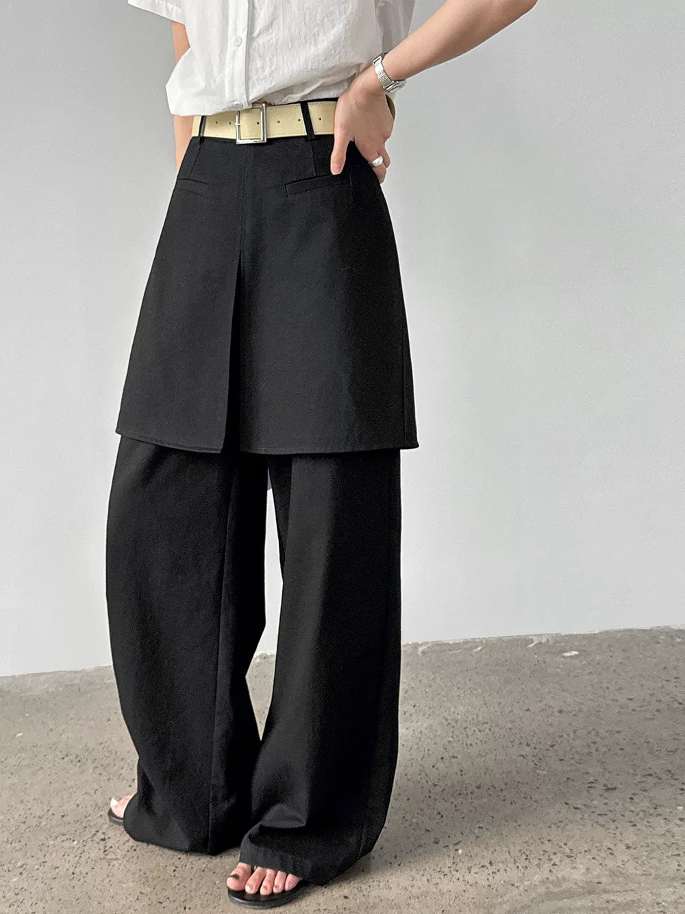 skirt layered wide straight pants 2color 【NINE7012】