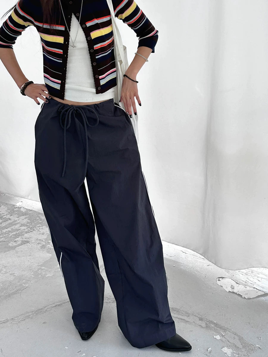 side piping drawstring casual wide pants 1color 【NINE7151】