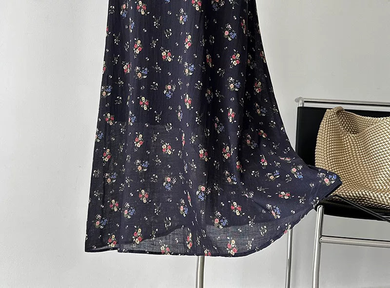 backless floral linen camisole dress 1color 【NINE7024】