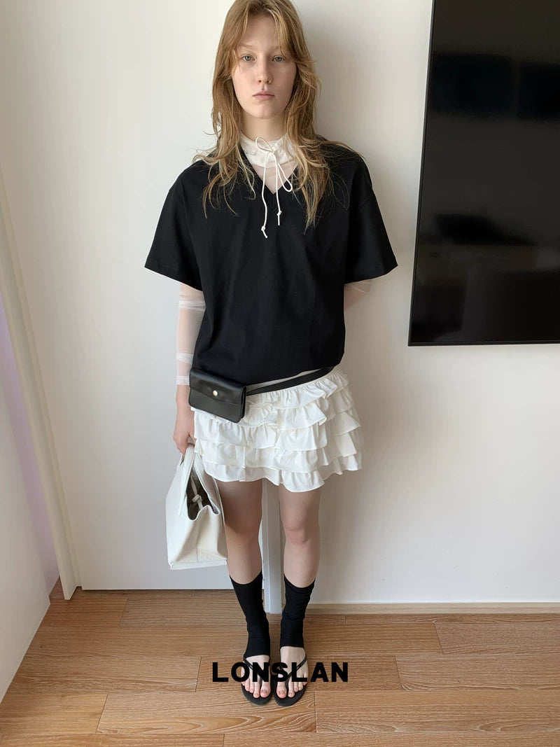 v neck loose cotton t shirt 3color 【NINE7018】