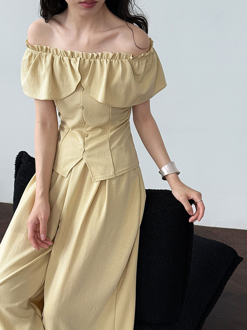 off shoulder top wide pants set 2color 【NINE7258】