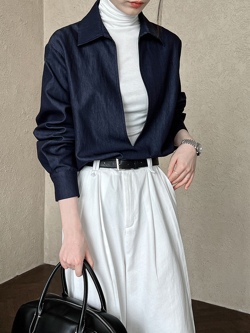 deep v neck collar shirt 1color 【NINE7248】