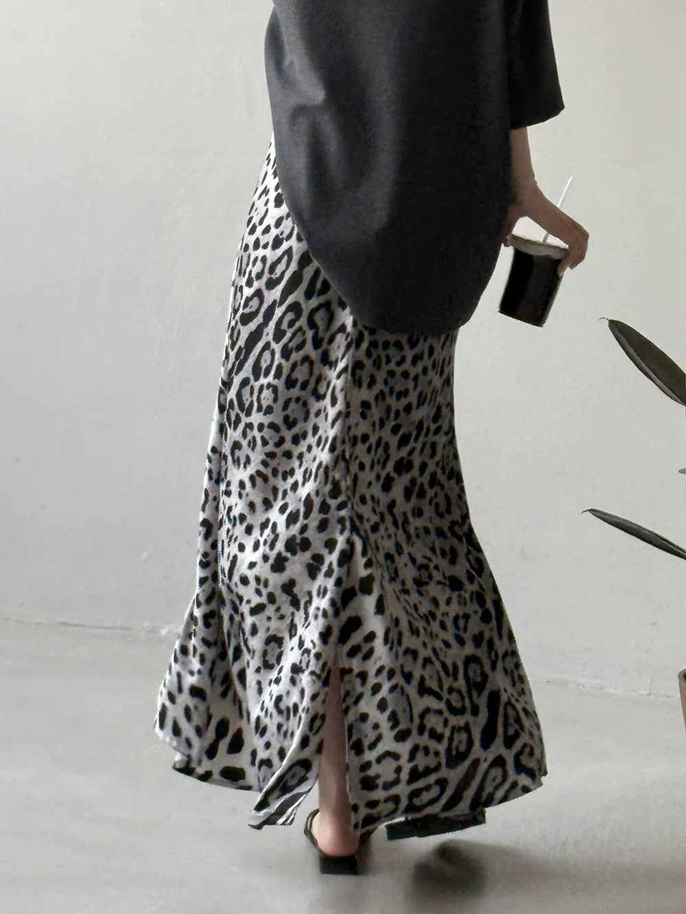 leopard pattern slit maxi skirt 1color 【NINE7019】