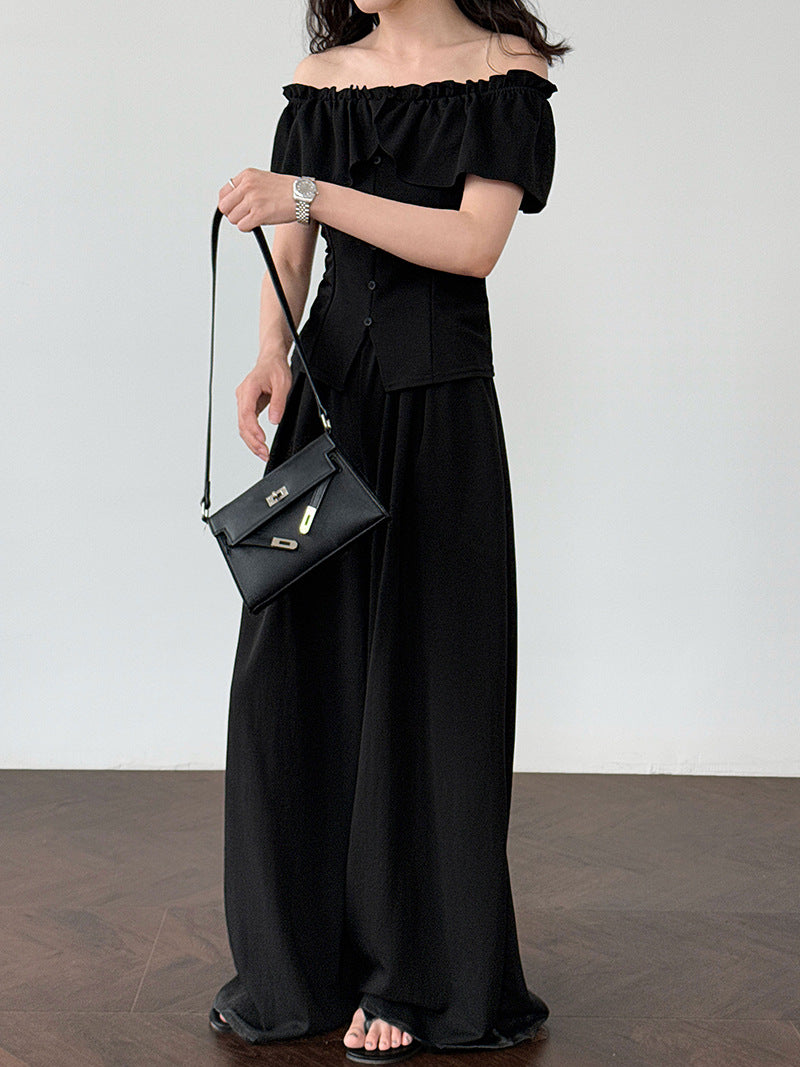 off shoulder top wide pants set 2color 【NINE7258】