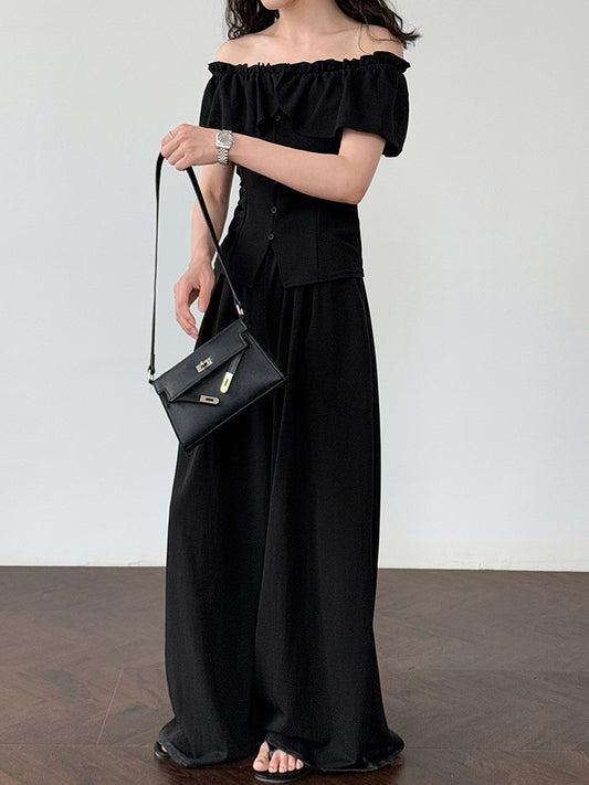 off shoulder top wide pants set 2color 【NINE7258】