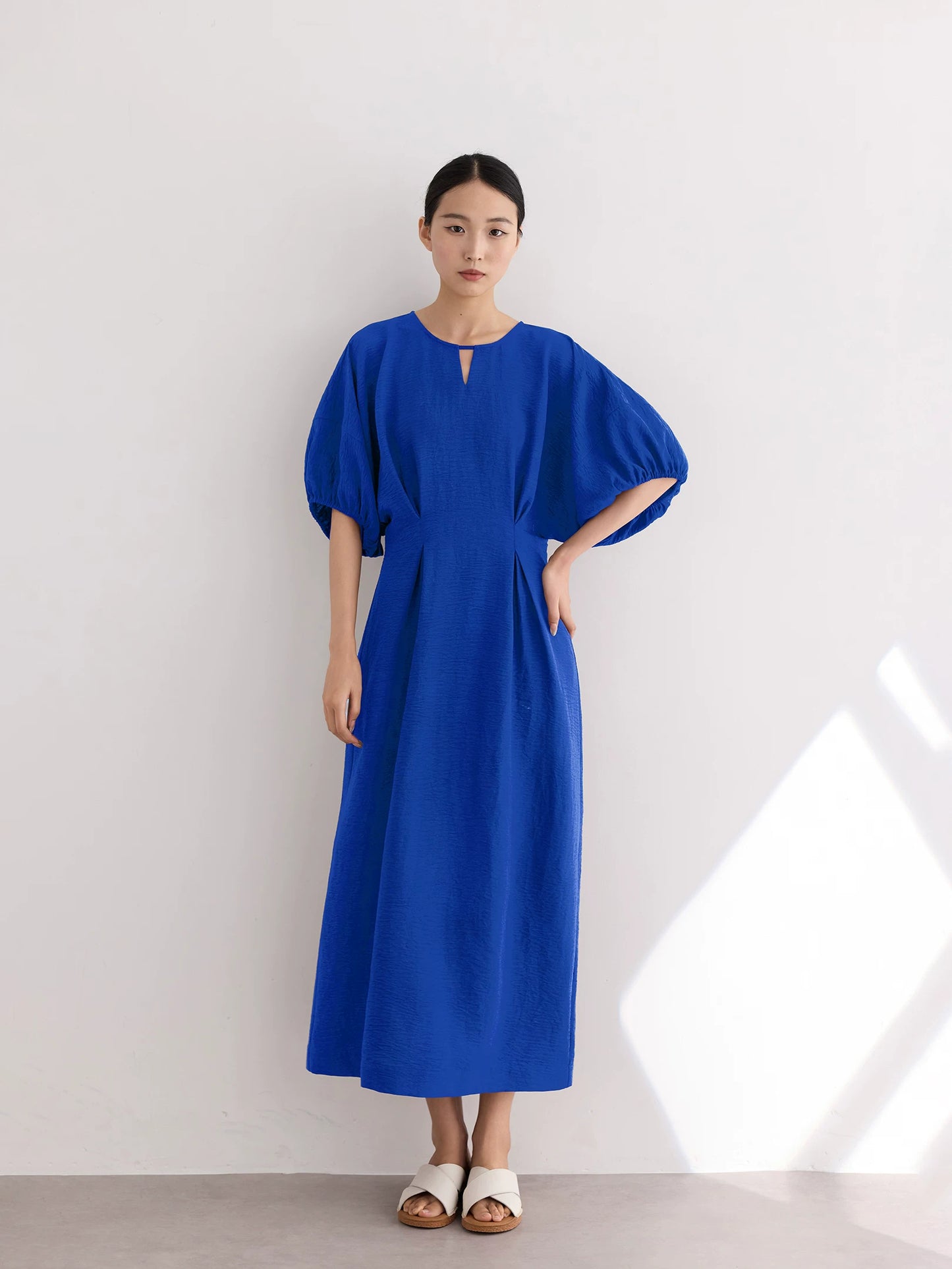 waist gathered  maxi dress 11color 【NINE7213】