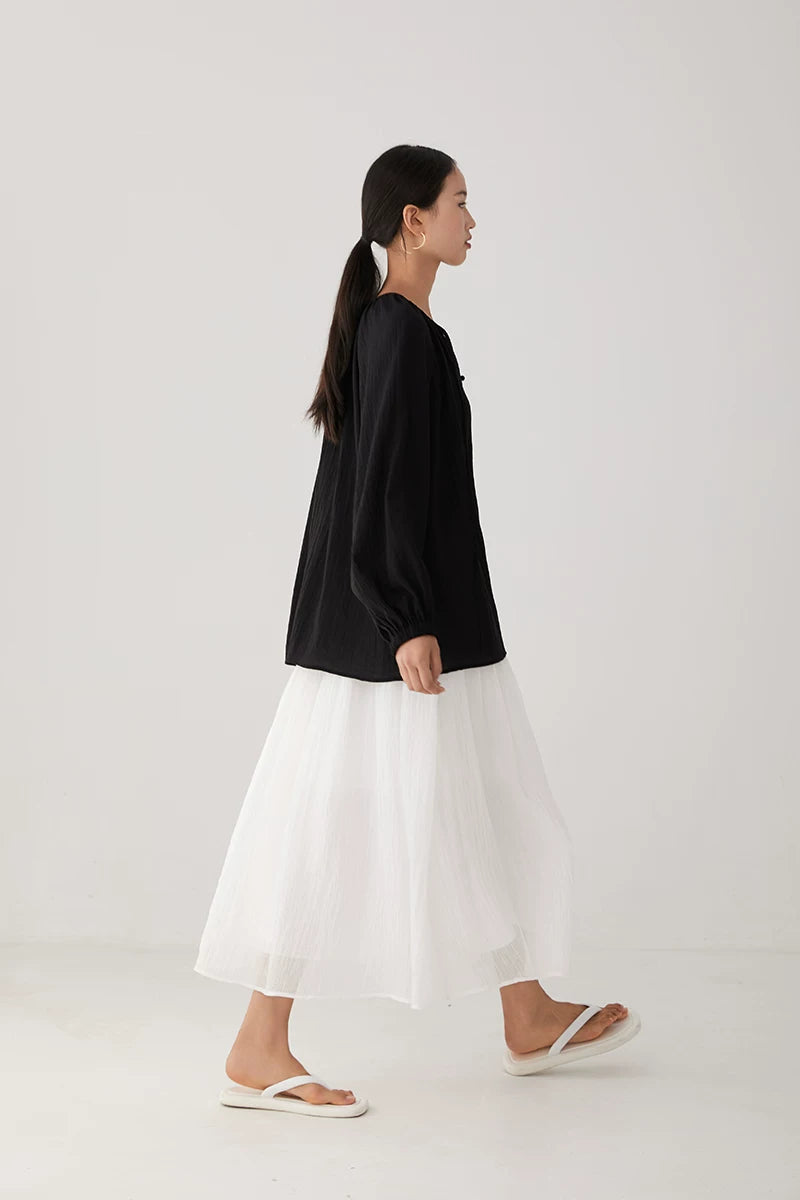 lace up tie lantern sleeve blouse 1color 【NINE7226】